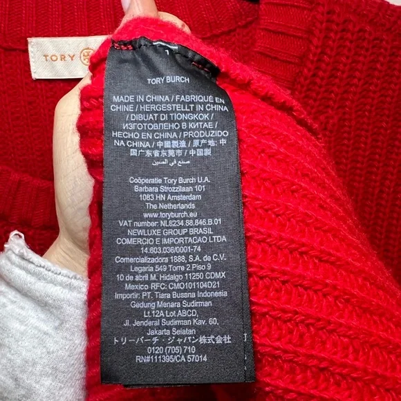 Tory Burch Red Kennedy Shaker Stitch Sweater - Picture 5 of 7